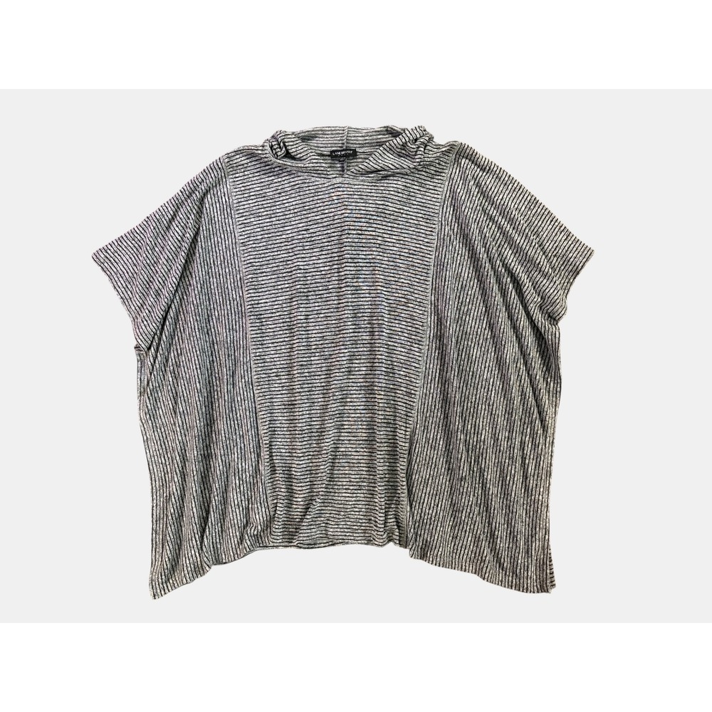 Lane Bryant Hooded Poncho Top 18/20 Black Gray Ribbed Knit Cap